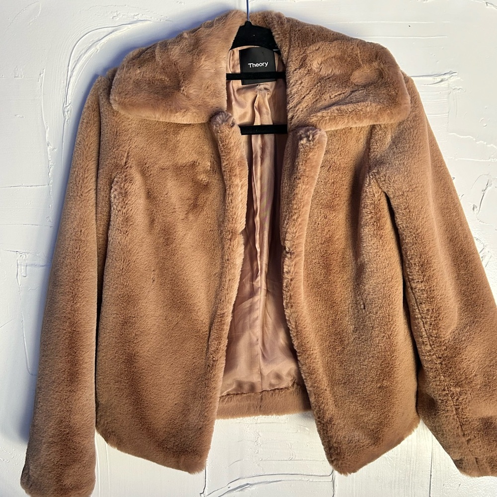 Theory Tan Faux Fur Bomber